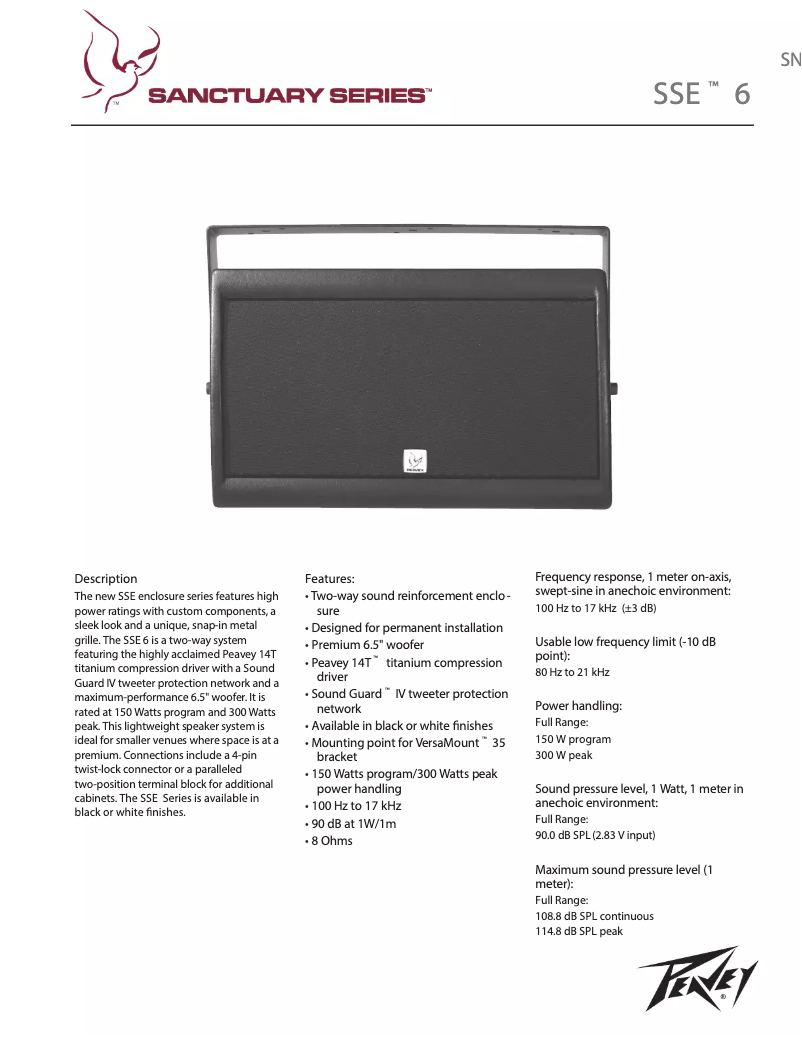 Page 1 de la notice Manuel utilisateur Peavey Sanctuary SSE 6