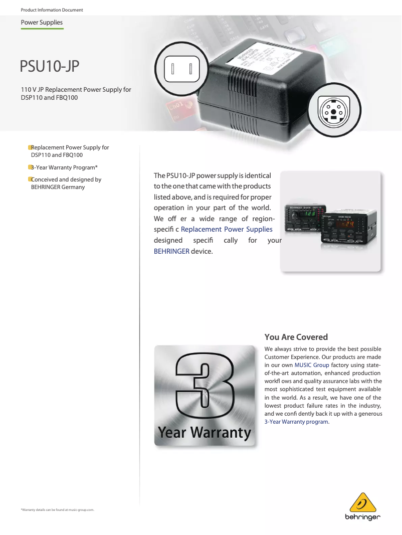 Page 1 of the manual User Manual Behringer PSU10-JP