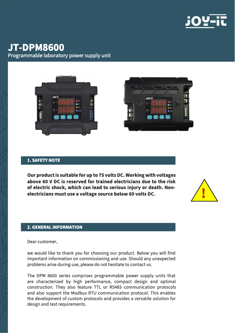 Image de la première page du manuel de l'appareil JT-DPM8650