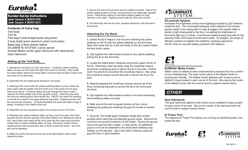 Page 1 of the manual User Manual Eureka Jade Canyon 4