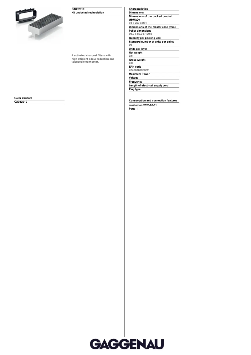 Page 1 of the manual User Manual Gaggenau CA082010