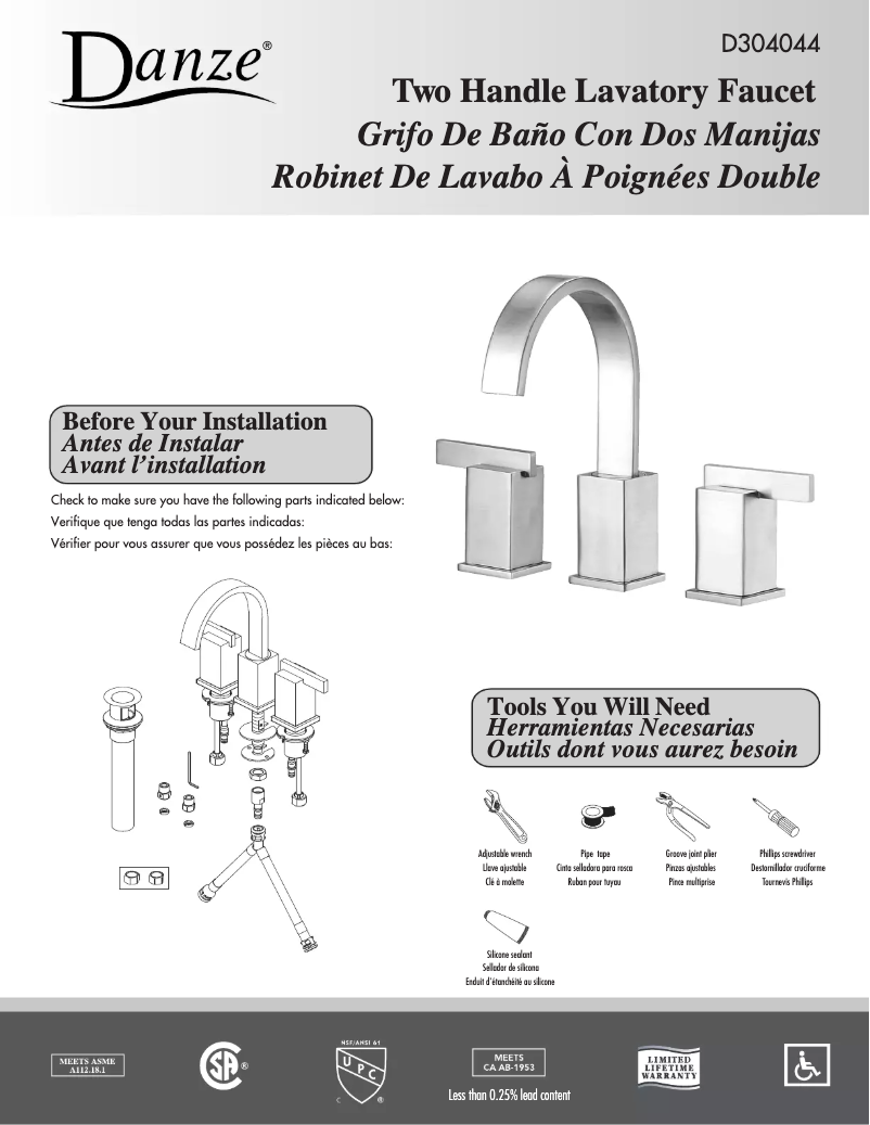 Page 1 de la notice Manuel utilisateur Danze D304044