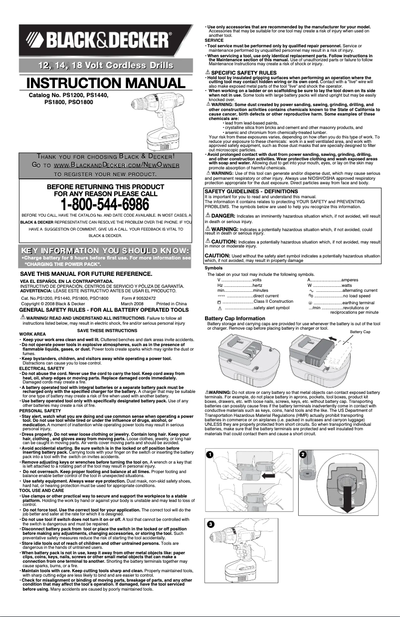 Page 1 of the manual User Manual Black & Decker PS1200
