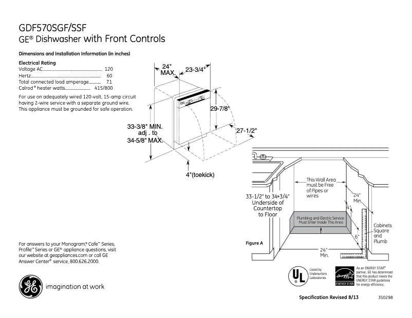Page 1 of the manual Technical Sheet GE GDF570SGFWW