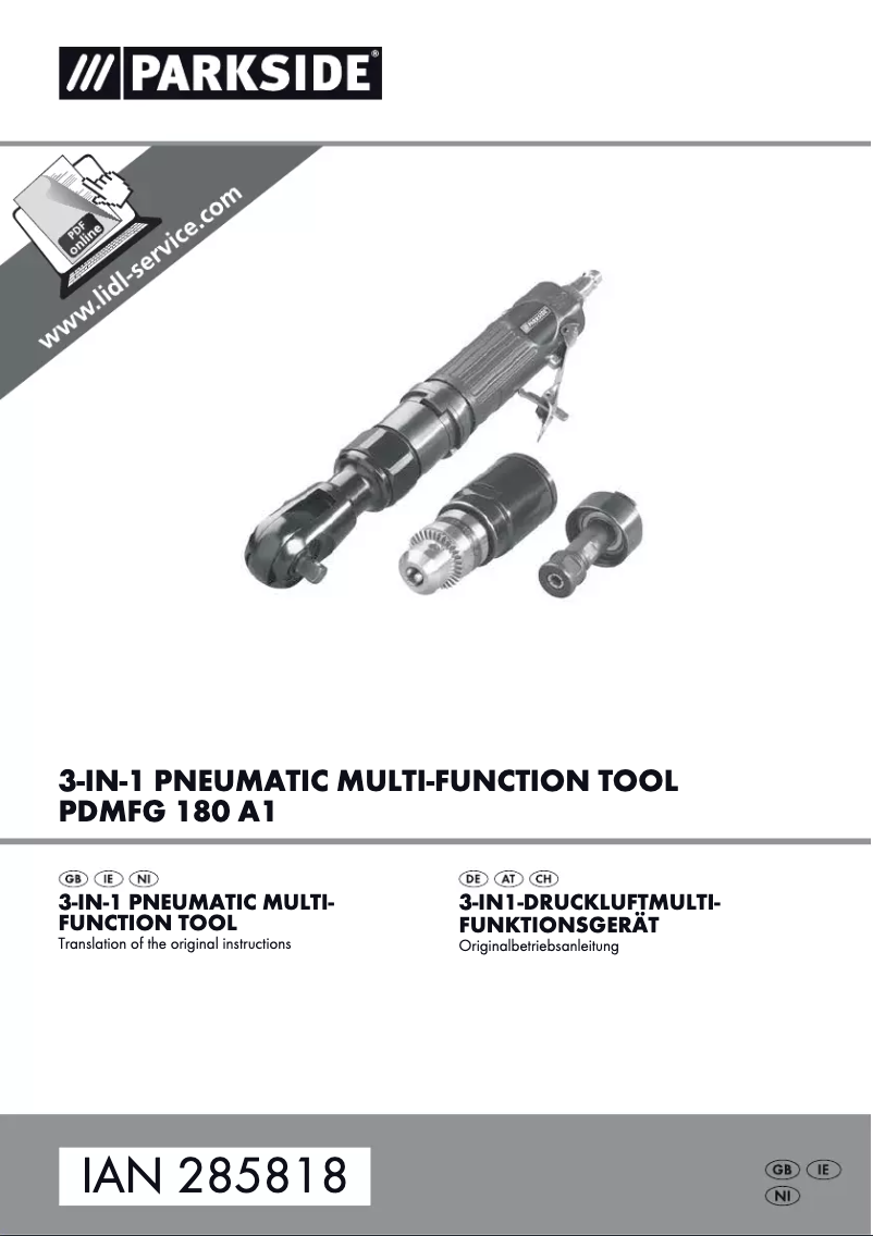 First page image of the manual for PDMFG 180 A1