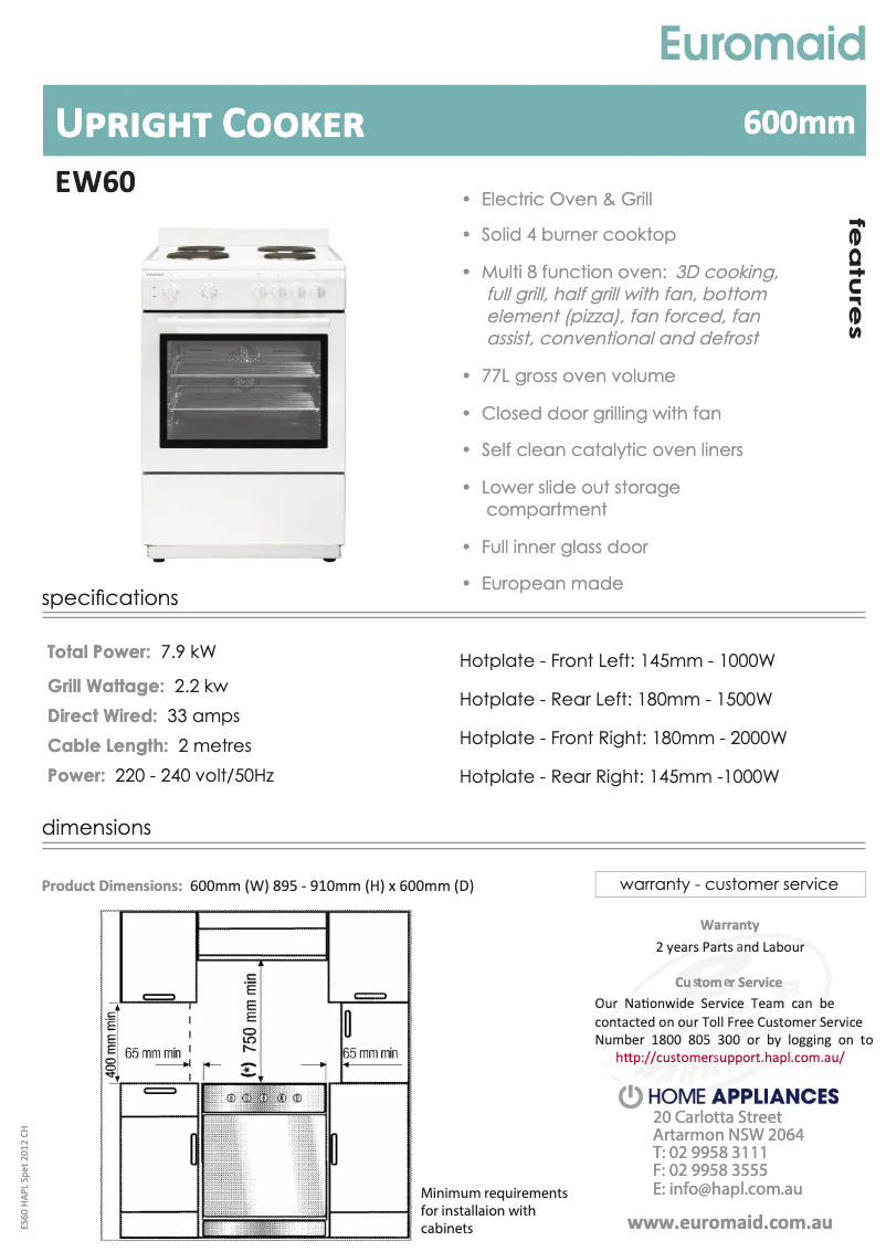 First page image of the manual for EW60