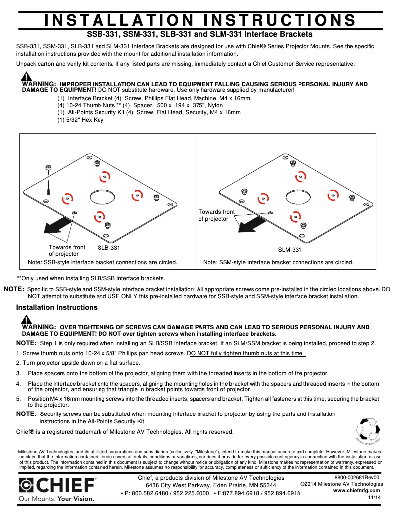 Page 1 of the manual User Manual Chief SLB331