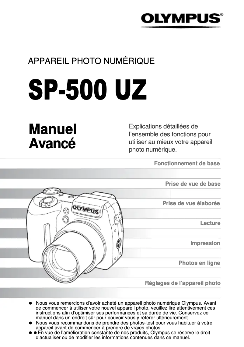 Page 1 of the manual User Manual Olympus SP-500UZ