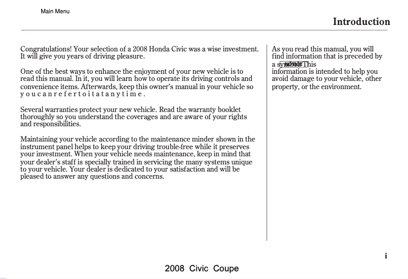 Page 1 of the manual User Manual Honda Civic Sedan (2008)