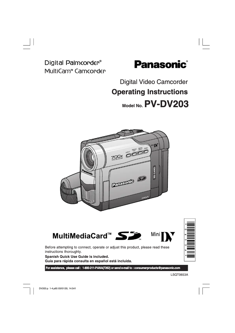 First page image of the manual for PV-DV203