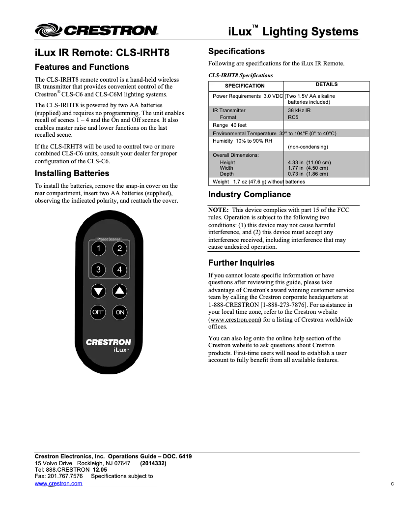 Image de la première page du manuel de l'appareil CLS-IRHT8