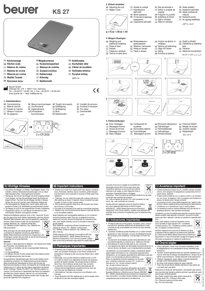 Page 1 of the manual User Manual Beurer KS 27