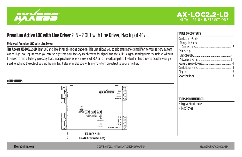 Page 1 of the manual User Manual AXESS AX-LOC2.2-LD