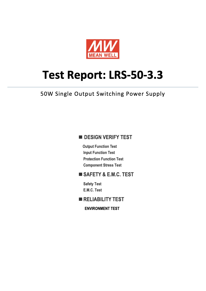 Page 1 of the manual Technical Sheet Mean Well LRS-50-3.3
