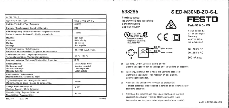 Page 1 of the manual User Manual Festo SIED-M30NB-ZO-S-L
