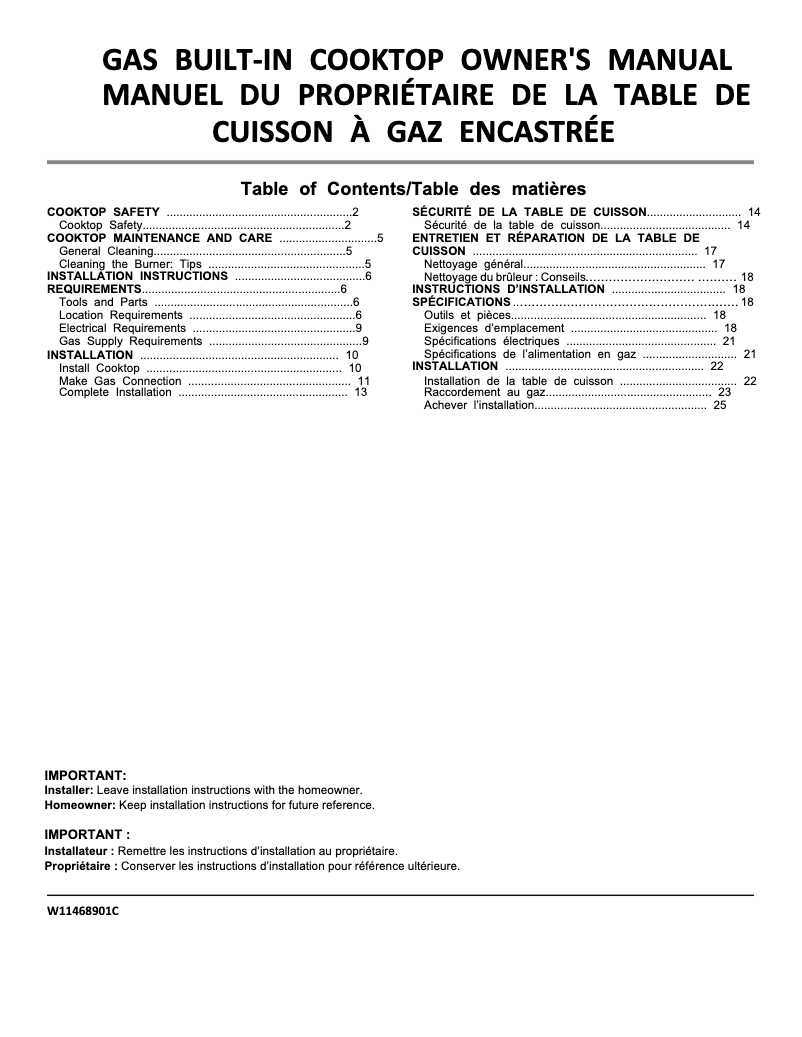 First page image of the manual for WCG55US6HB