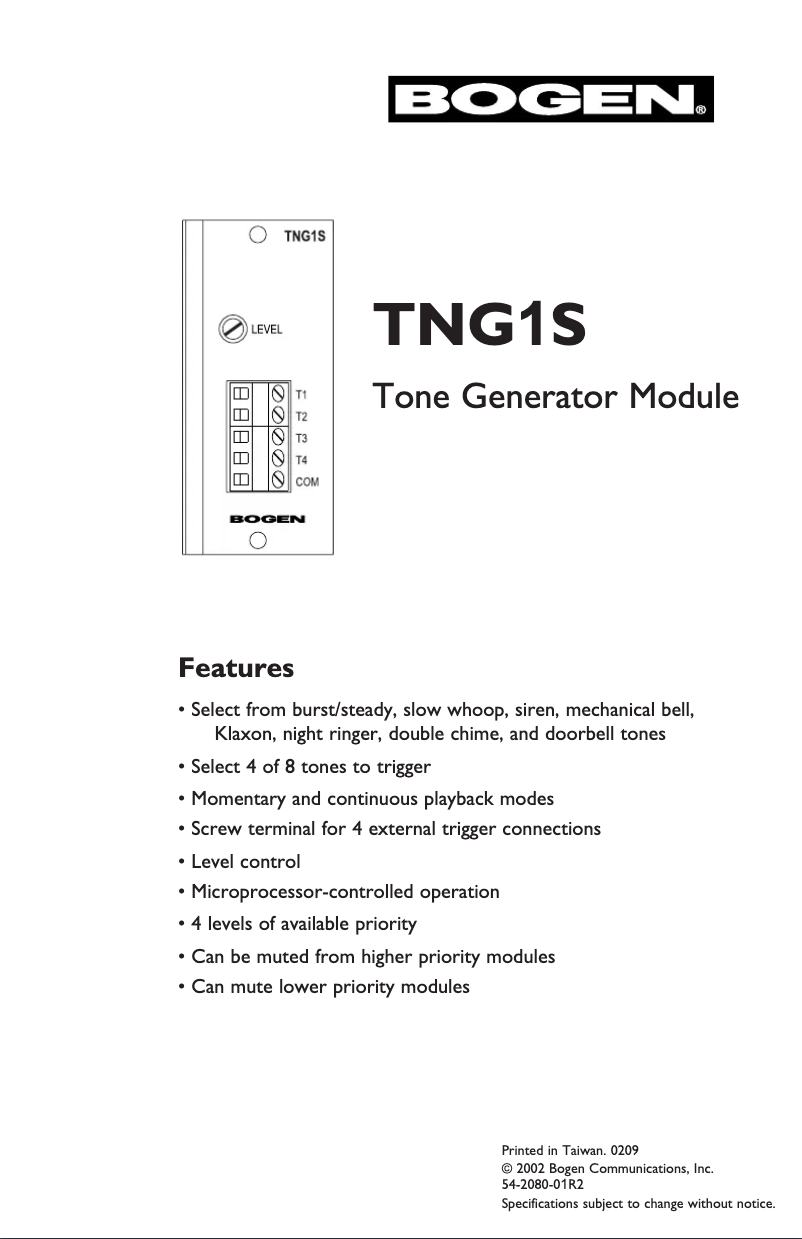 Page 1 of the manual User Manual Bogen TNG1S
