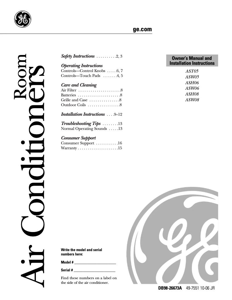 First page image of the manual for AGH08AJ