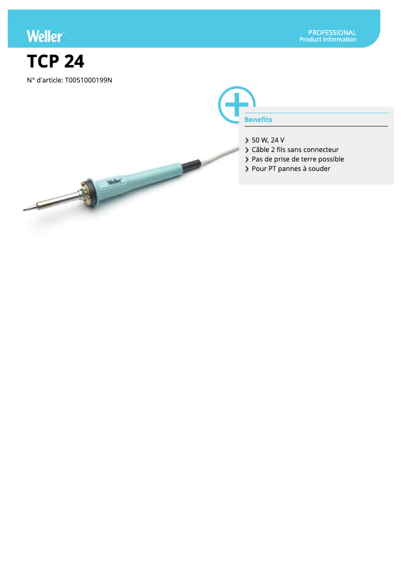 Page 1 of the manual Technical Sheet Weller TCP 24