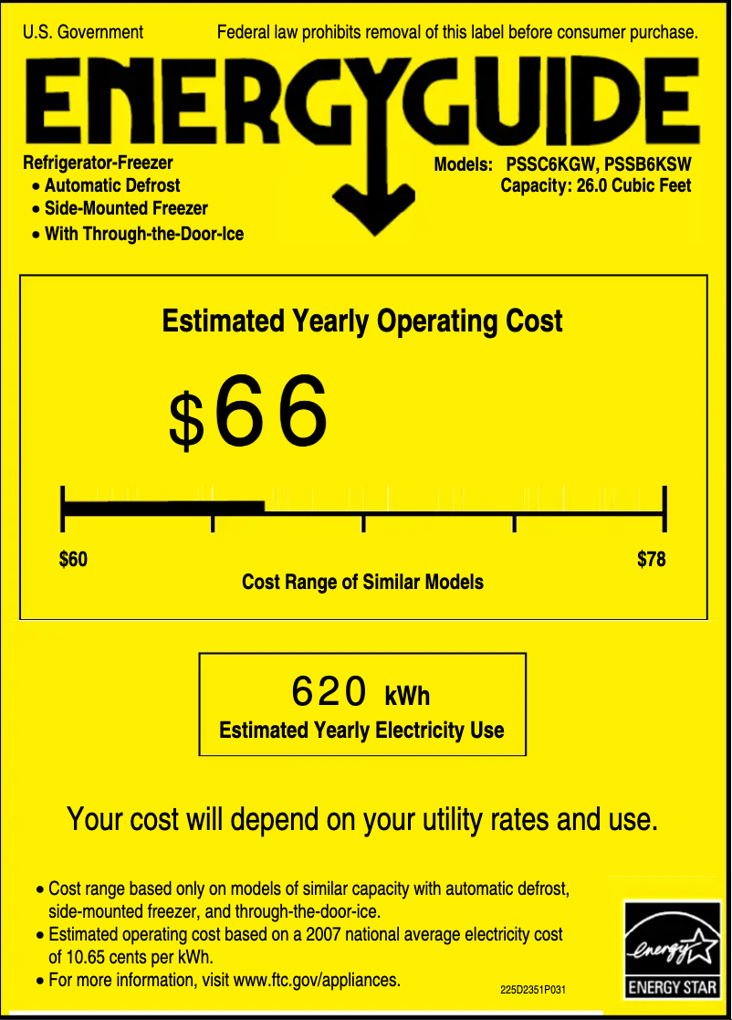 Page 1 of the manual Energy Label GE Profile PSSC6KGWWW