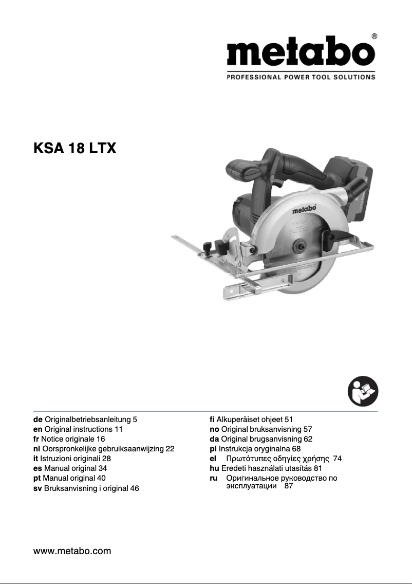 Page 1 of the manual User Manual Metabo KSA 18 LTX