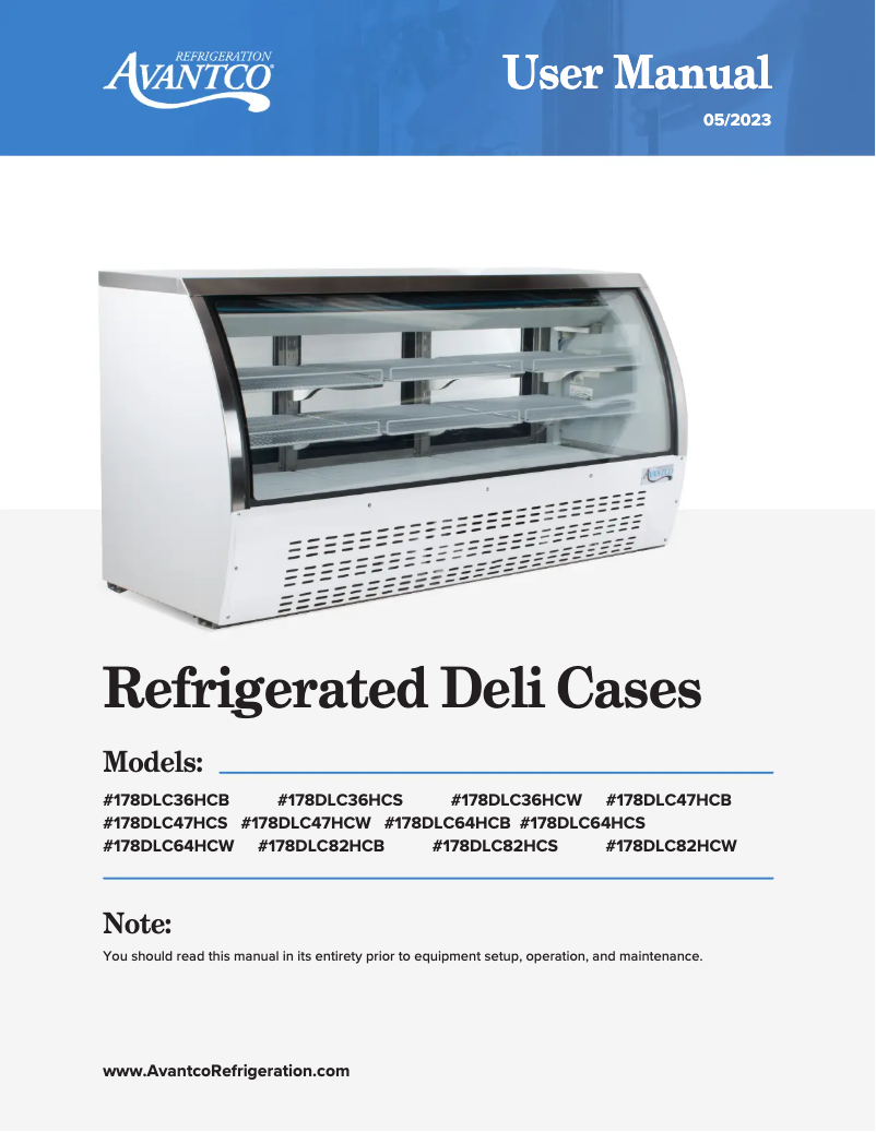 Page 1 of the manual User Manual Avantco DLC64-HC