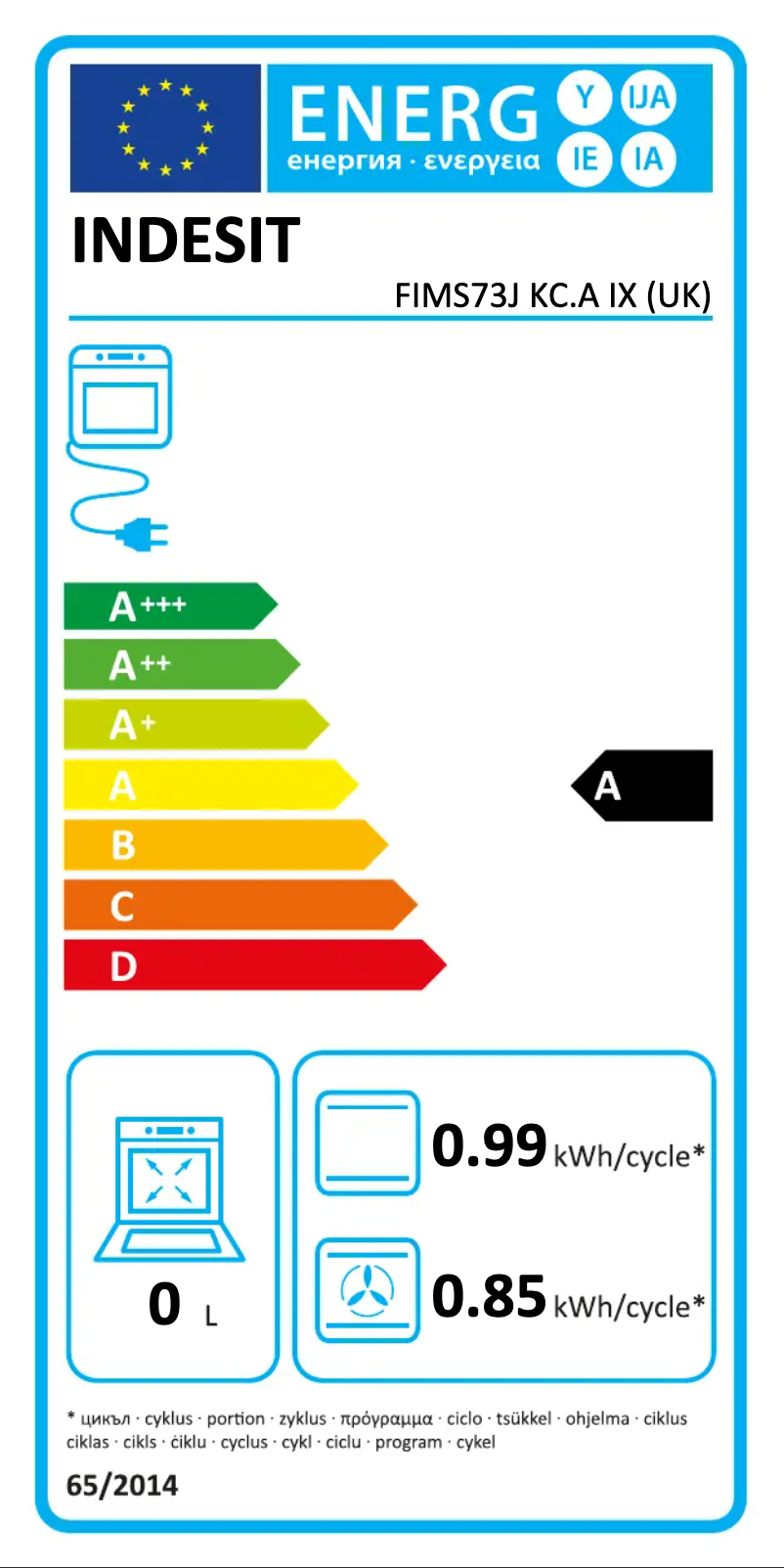 Page 1 of the manual Energy Label Indesit FIMS73J KC.A IX (UK)
