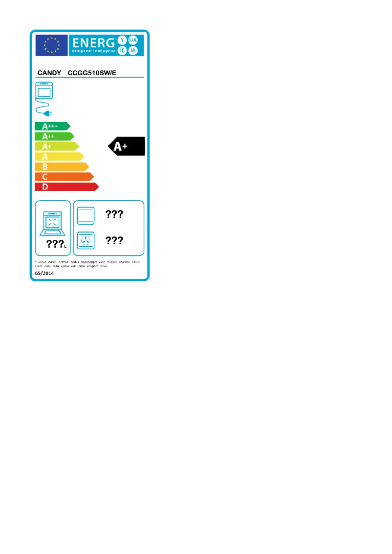 Page 1 of the manual Energy Label Candy CCGG510SW/E