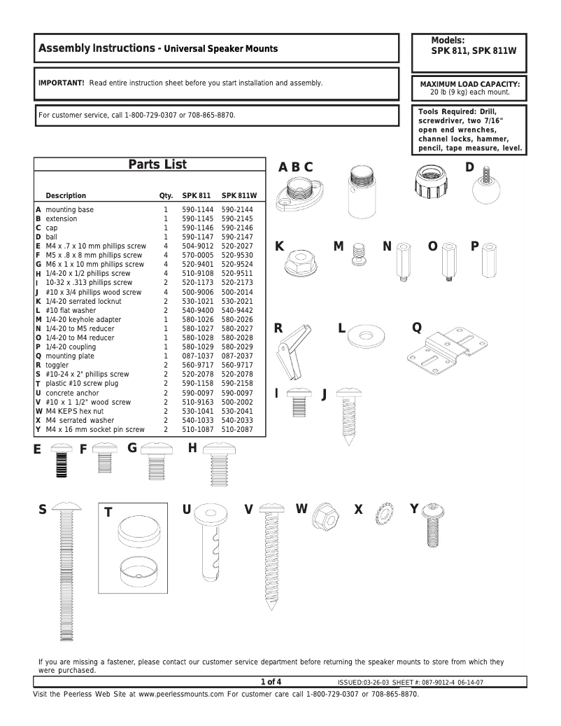 Page 1 of the manual User Manual Peerless-AV SPK811W