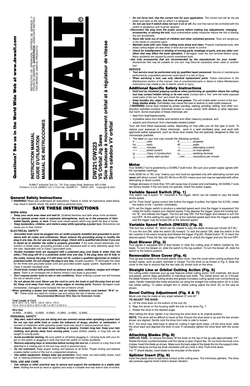 Page 1 of the manual User Manual DeWalt DW318-220