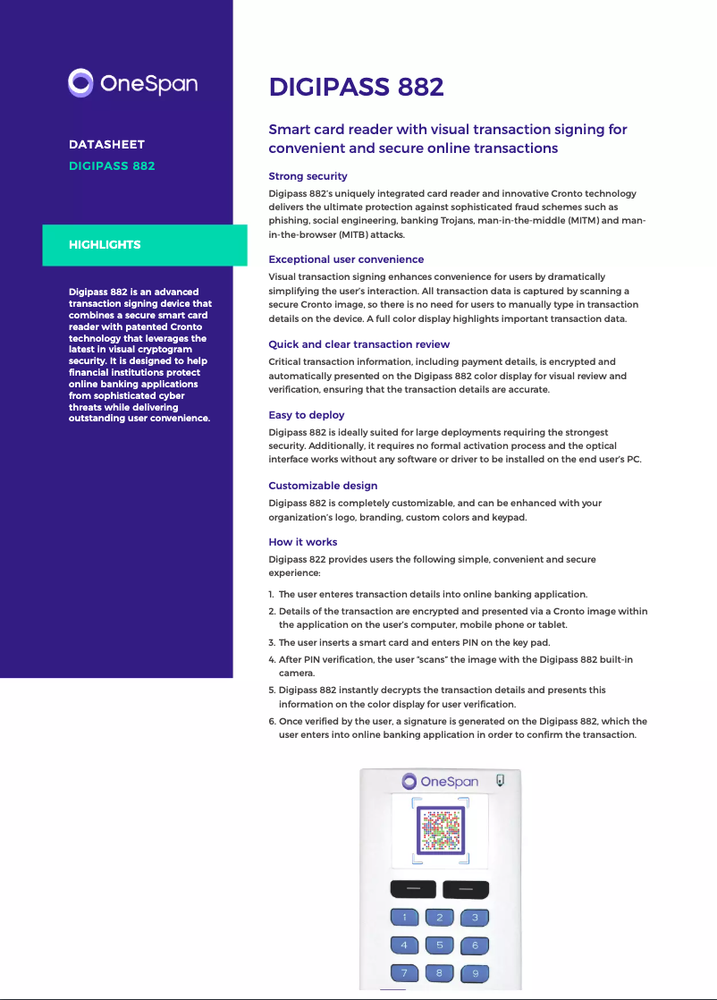 First page image of the manual for Digipass 882 Sm@rt Tan Photo