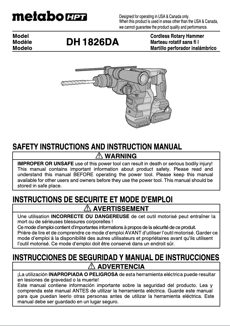Page 1 of the manual User Manual Metabo DH1826DAQ4