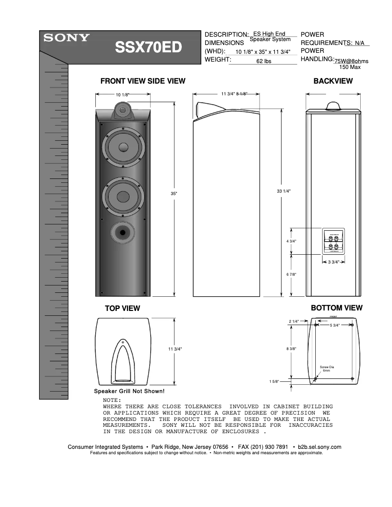 First page image of the manual for SS-X70ED