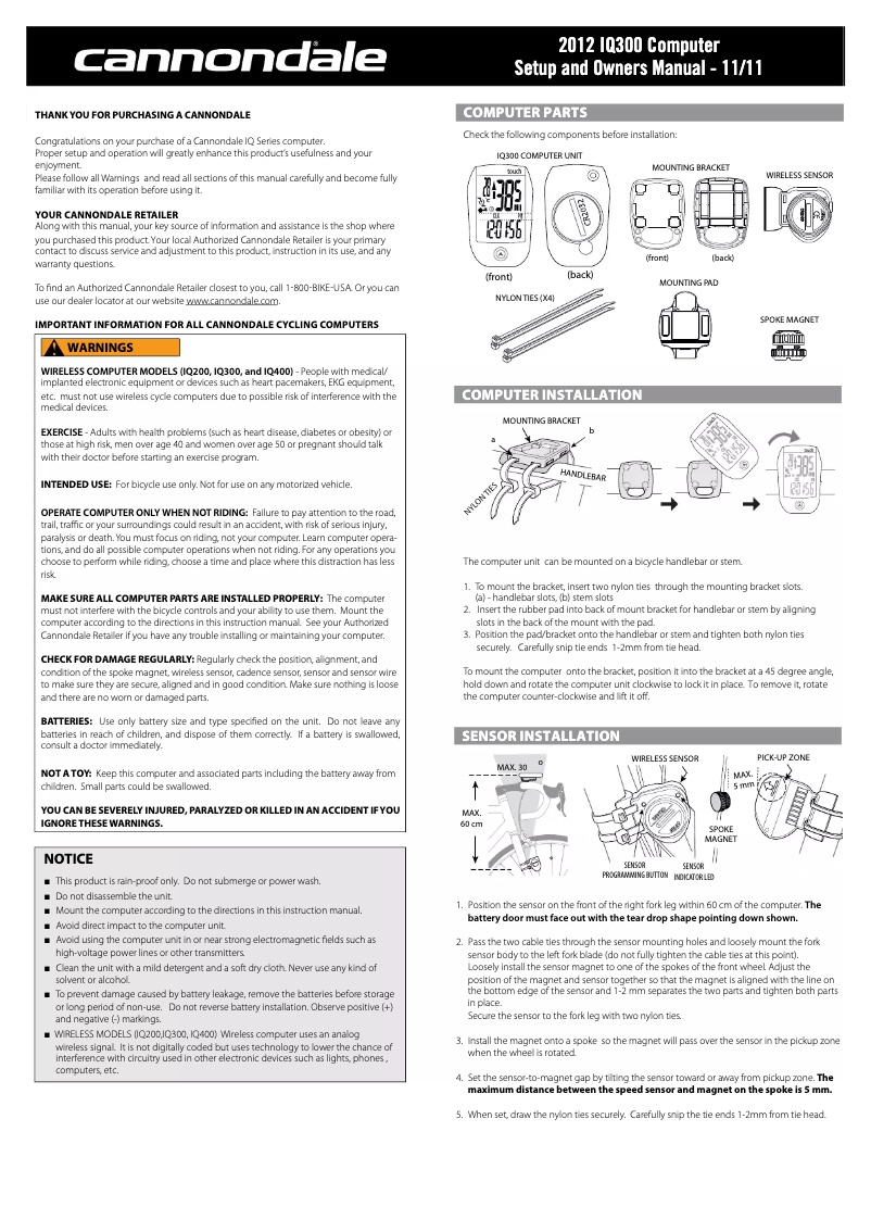 Page 1 of the manual User Manual Cannondale IQ300