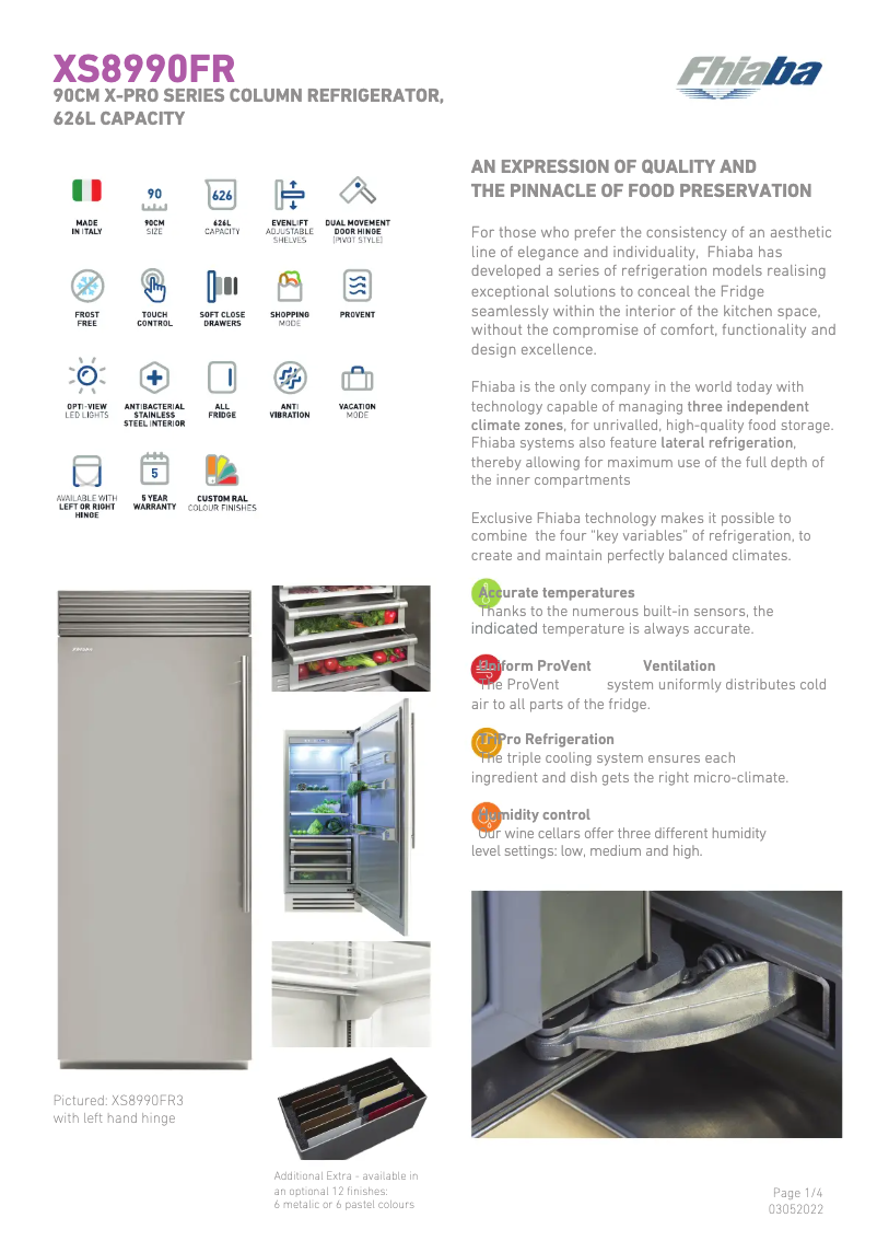 Page 1 of the manual Technical Sheet Fhiaba XS8990FR6A
