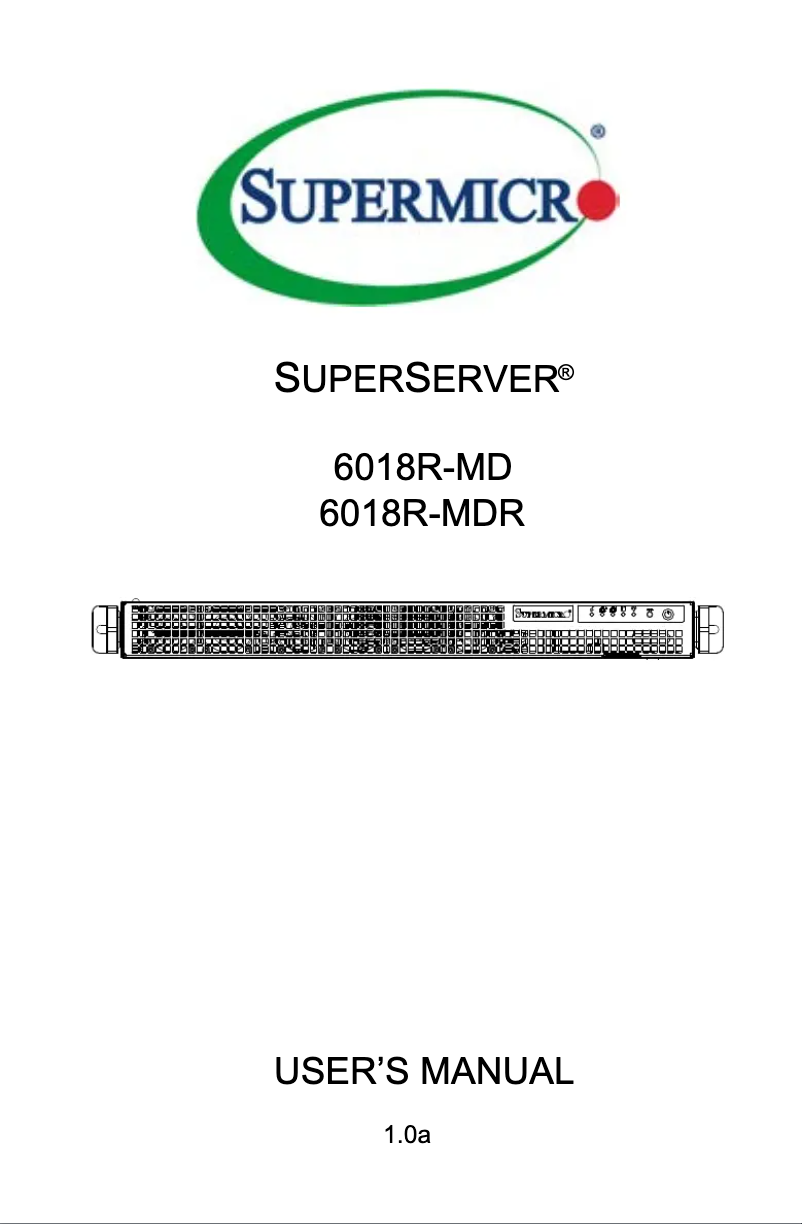 First page image of the manual for SuperServer 6018R-MD