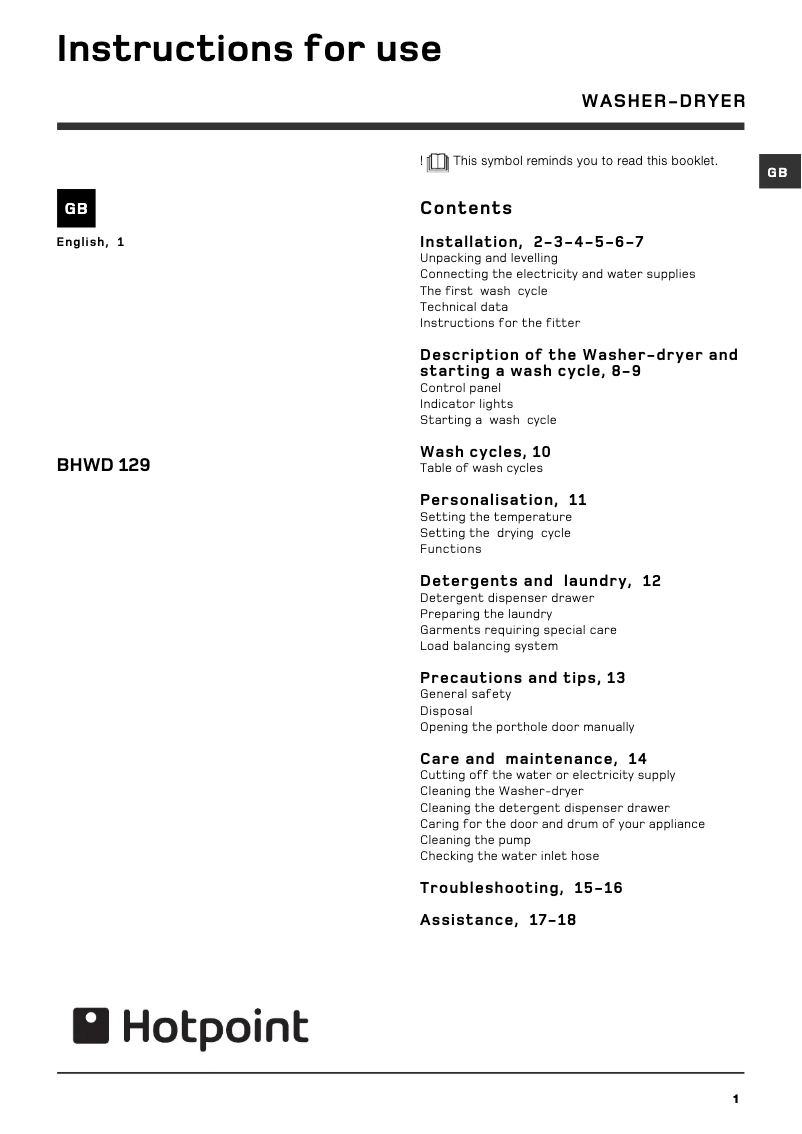 First page image of the manual for BHWD129