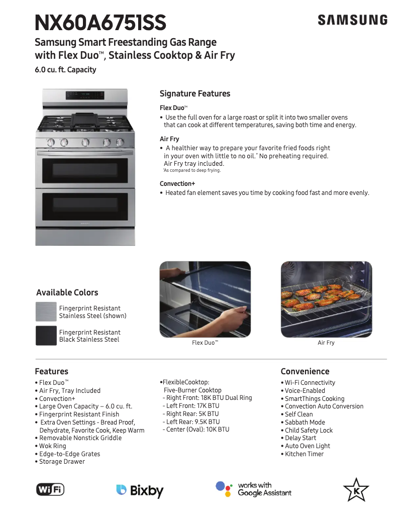 Page 1 of the manual Technical Sheet Samsung NX60A6751SG