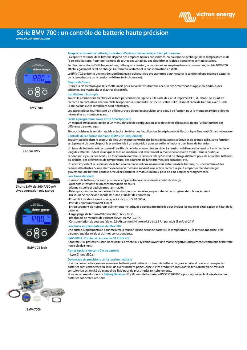 Page 1 of the manual Technical Sheet Victron Energy BMV-702