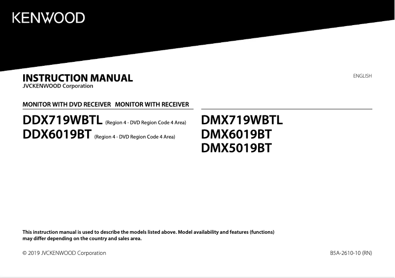 First page image of the manual for DDX6019BT