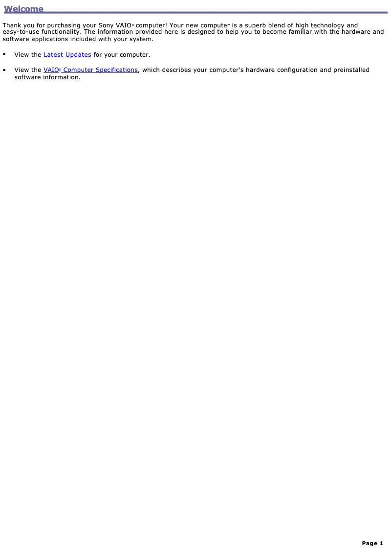 Page 1 of the manual User Manual Sony Vaio PCV-RZ14G