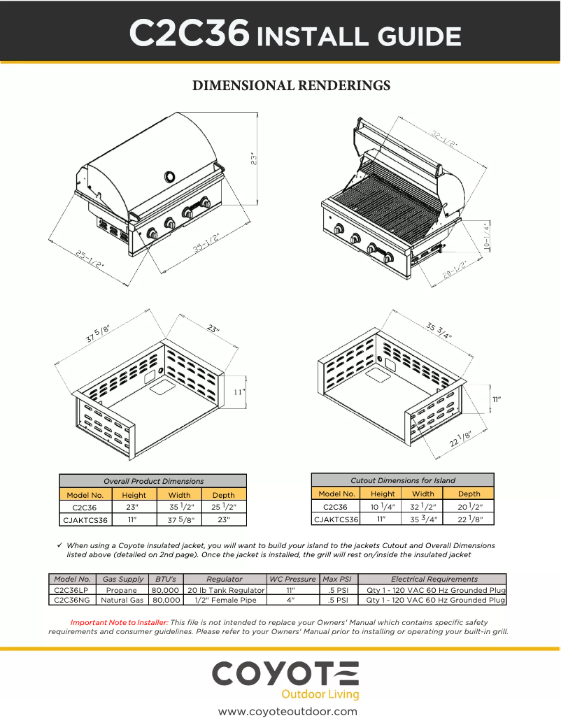 Page 1 of the manual Installation Guide Coyote C2C36NG