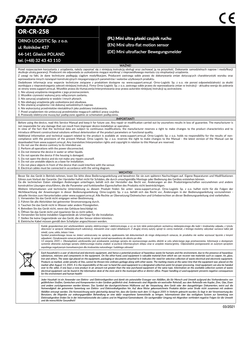 Page 1 de la notice Manuel utilisateur ORNO OR-CR-258