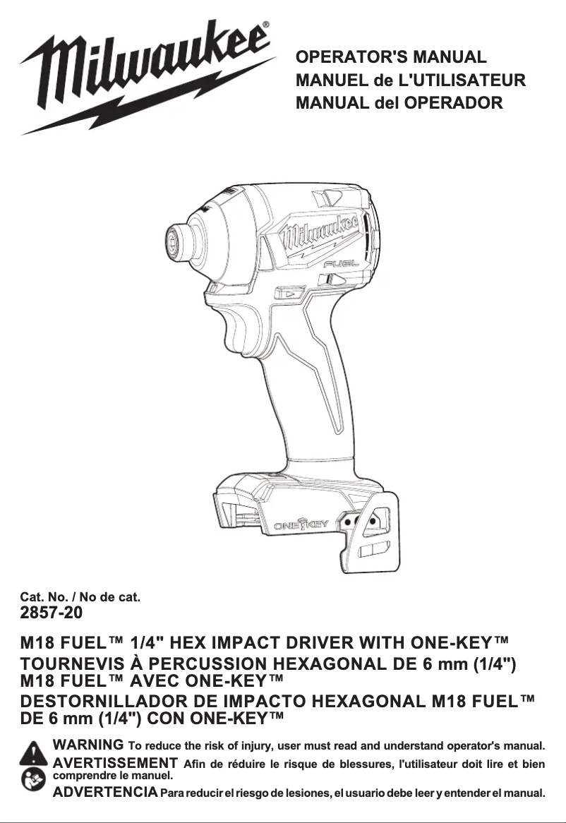 First page image of the manual for M18 Fuel One-Key 2857-22CT