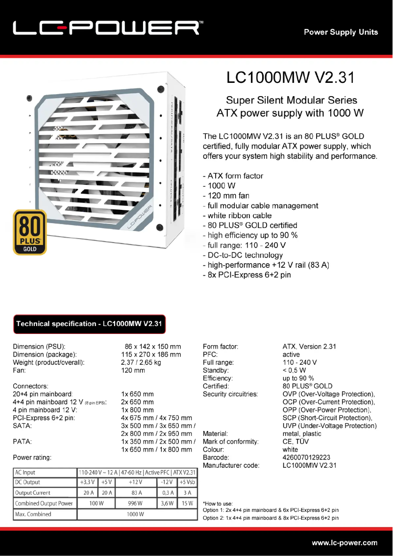 First page image of the manual for LC1000MW V2.31