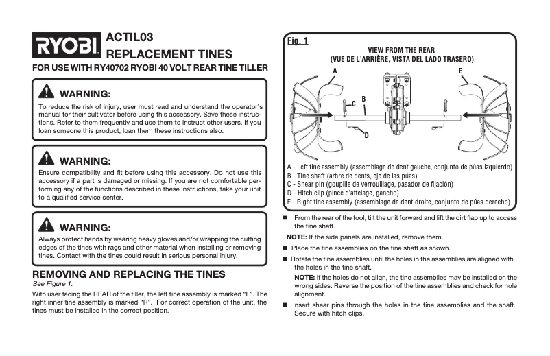 Page 1 of the manual User Manual RYOBI ACTIL03