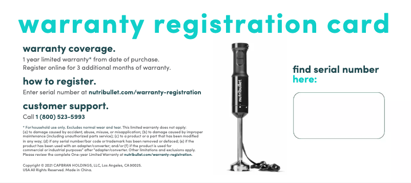Page 1 of the manual Warranty Information NutriBullet Immersion Blender