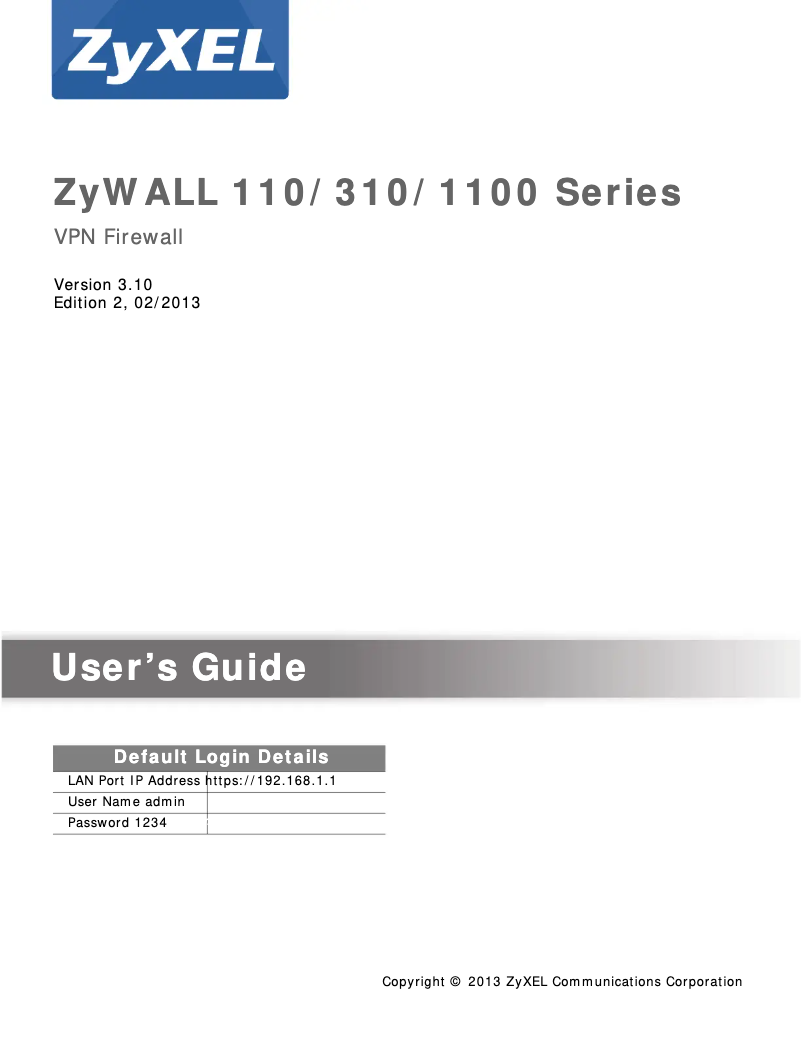 Page 1 of the manual User Manual ZyXEL ZyWall 110
