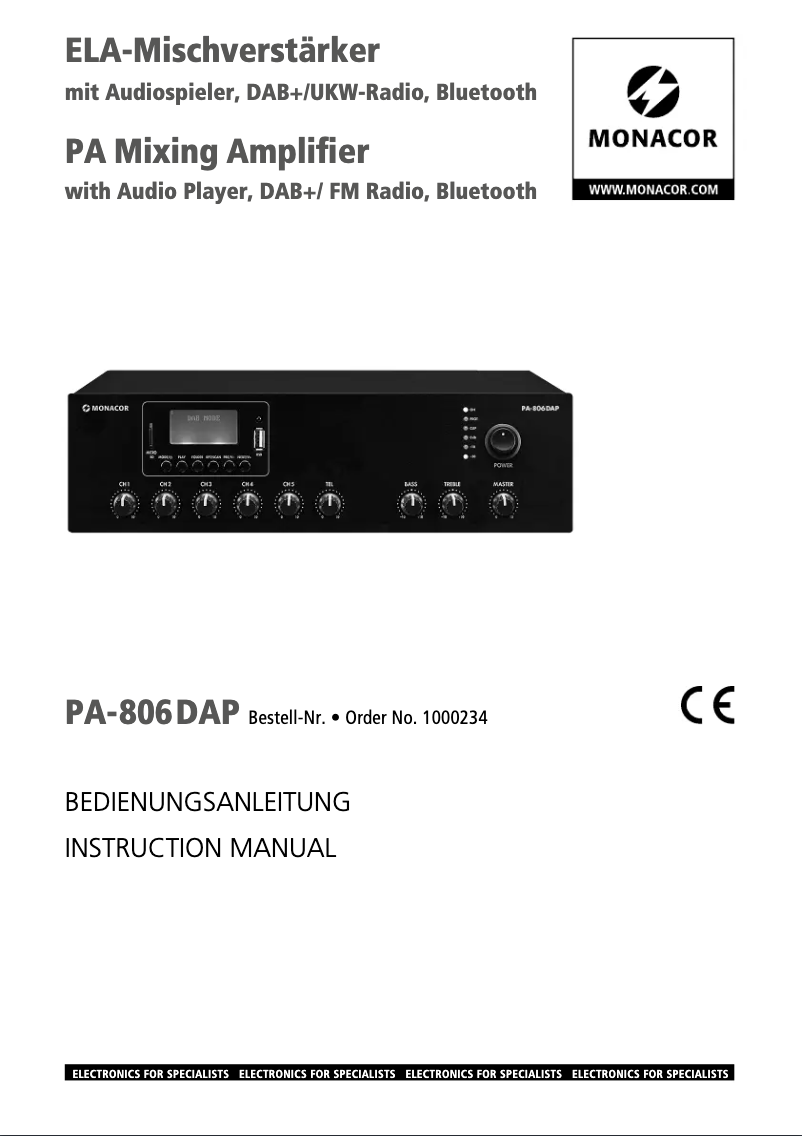 First page image of the manual for PA-806DAP