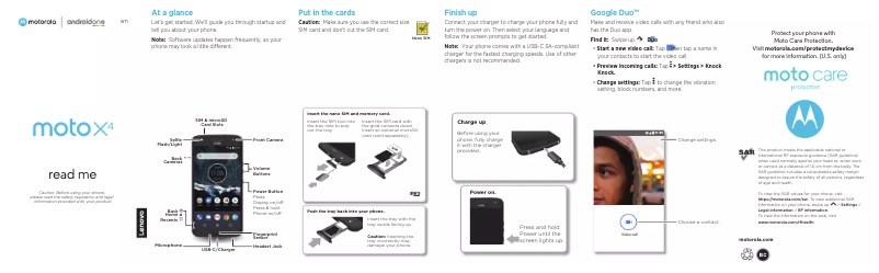 First page image of the manual for Moto X4